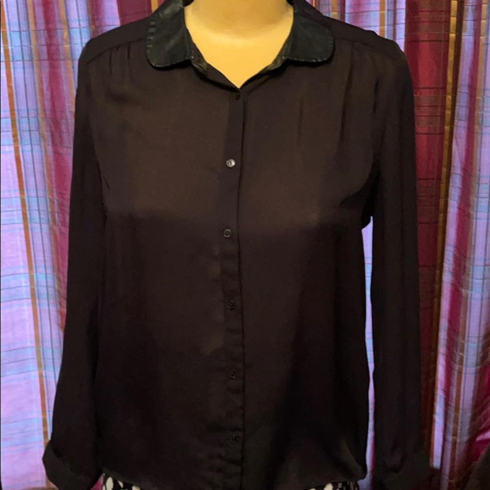 Sheer black blouse with patterned LuLaRoe skirt